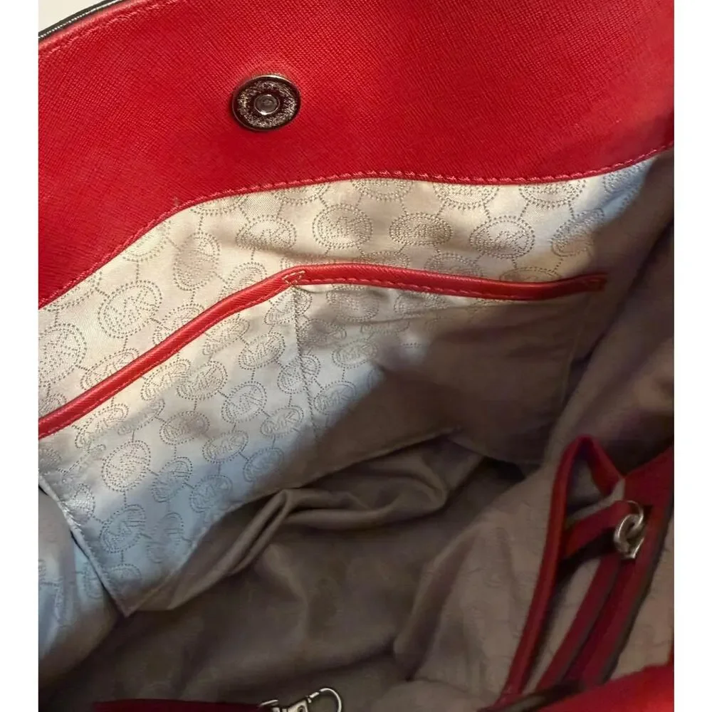 Michael Kors Hamilton Bag In Red Leather With Silver Accents And Key Lock